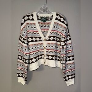 American Eagle Oversized Semi Crop Black and White Acrylic Patterned Cardigan #7